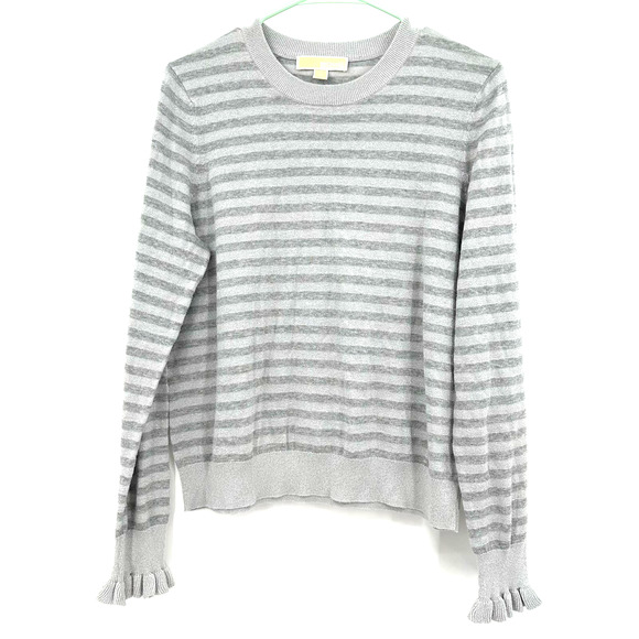 MICHAEL Michael Kors size Medium gray silver striped‎ pullover sweater - Picture 1 of 5
